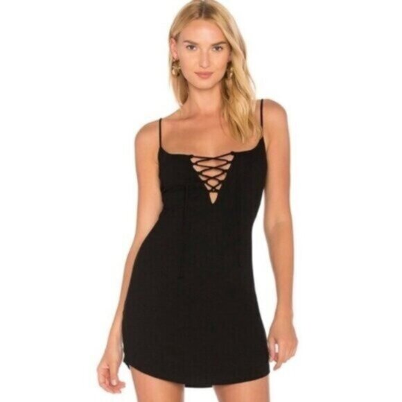 REVOLVE Dresses & Skirts - REVOLVE Privacy Please Women's Dress Lace Up Mini Ribbed knit Black Size M NWT